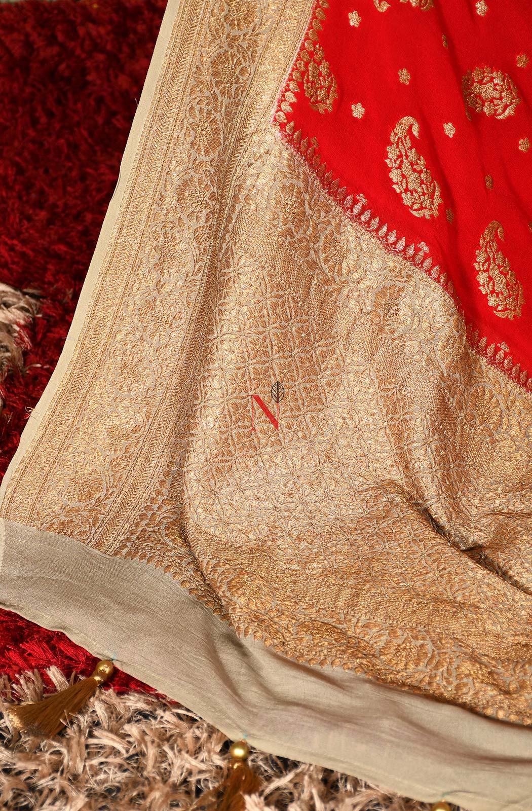 Red Pure Banarasi Georgette Khaddi Dupatta