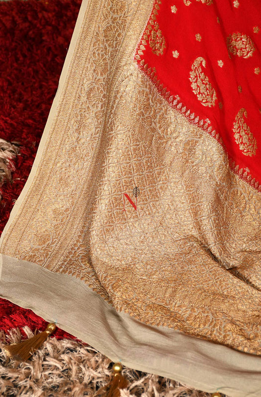 Red Pure Banarasi Georgette Khaddi Dupatta