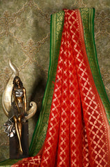 Red & Green Pure Banarasi Georgette Khaddi Dupatta