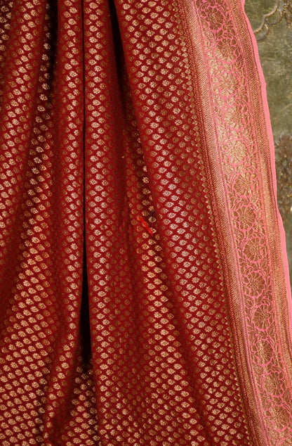 Maroon Pure Banarasi Georgette Khaddi Dupatta
