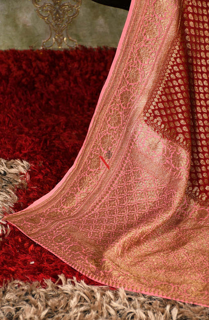 Maroon Pure Banarasi Georgette Khaddi Dupatta