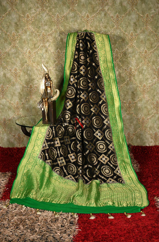 Black & Green Pure Banarasi Georgette Khaddi Dupatta