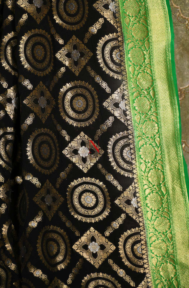 Black & Green Pure Banarasi Georgette Khaddi Dupatta