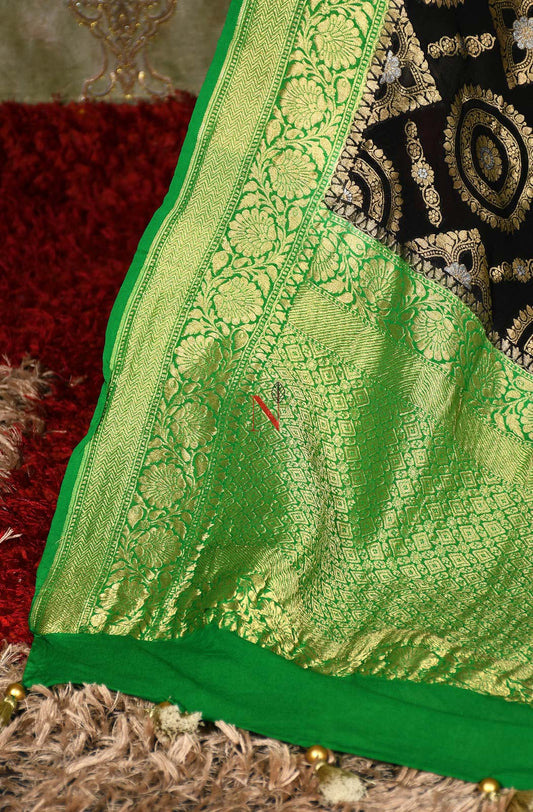 Black & Green Pure Banarasi Georgette Khaddi Dupatta