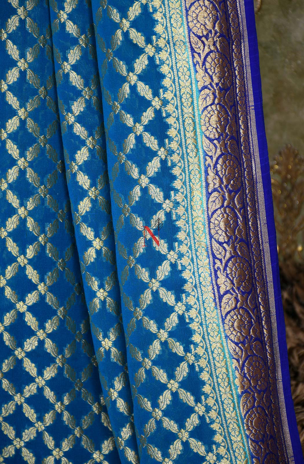 Teal Blue & Blue Pure Banarasi Georgette Khaddi Dupatta