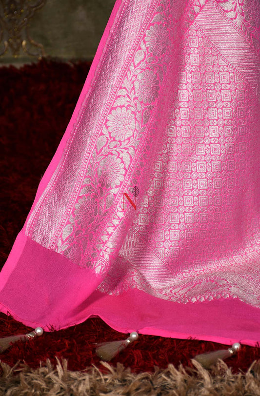 Firozi & Pink Pure Banarasi Georgette Khaddi Dupatta