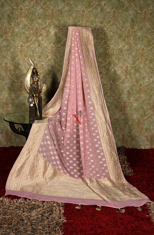 Light Pink Pure Banarasi Georgette Khaddi Dupatta