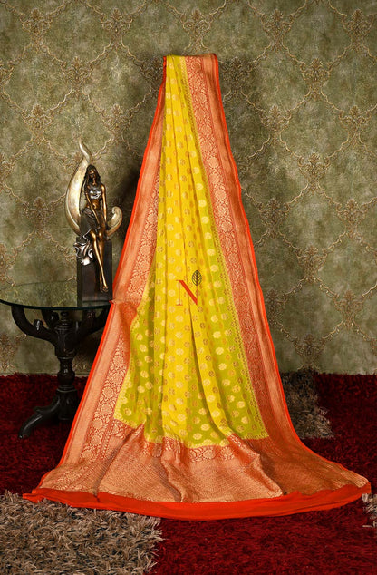 Yellow & Orange Pure Banarasi Georgette Khaddi Dupatta