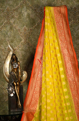 Yellow & Orange Pure Banarasi Georgette Khaddi Dupatta