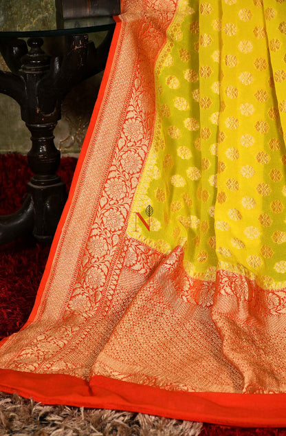 Yellow & Orange Pure Banarasi Georgette Khaddi Dupatta