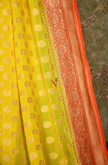 Yellow & Orange Pure Banarasi Georgette Khaddi Dupatta