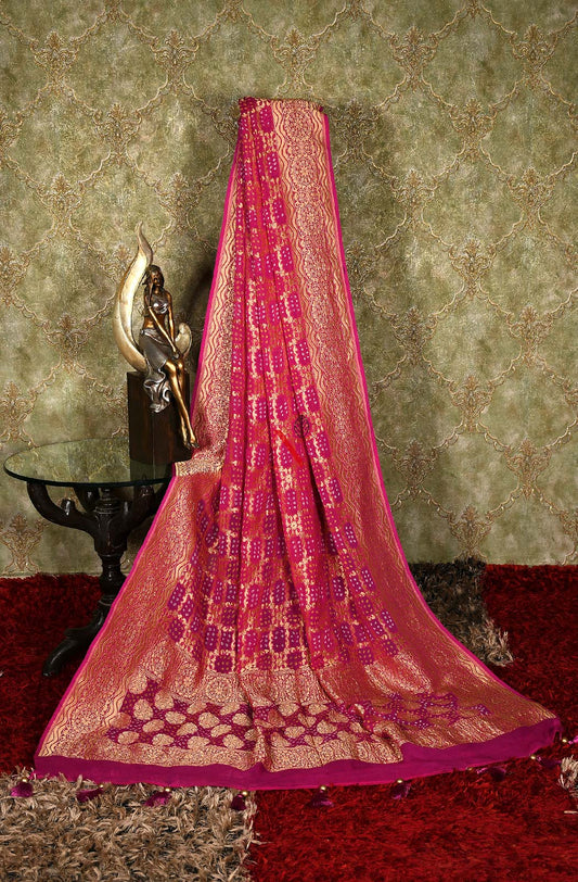 Dark Magenta Pure Banarasi Georgette Bandhej Dupatta