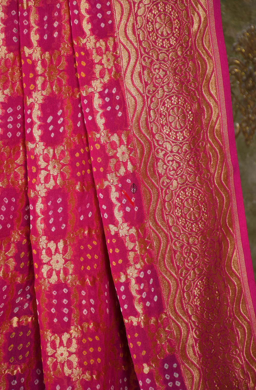 Dark Magenta Pure Banarasi Georgette Bandhej Dupatta