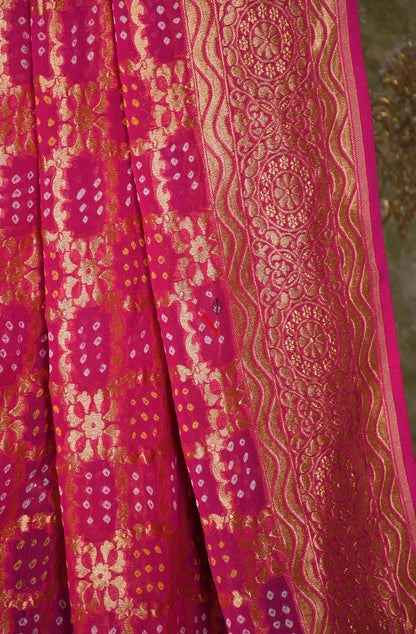 Dark Magenta Pure Banarasi Georgette Bandhej Dupatta