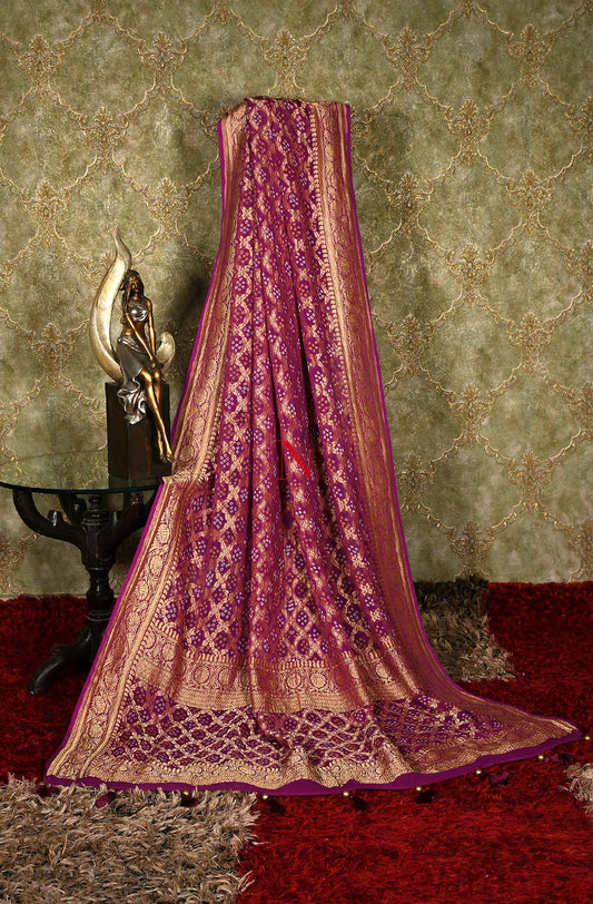 Purple Pure Banarasi Georgette Bandhej Dupatta