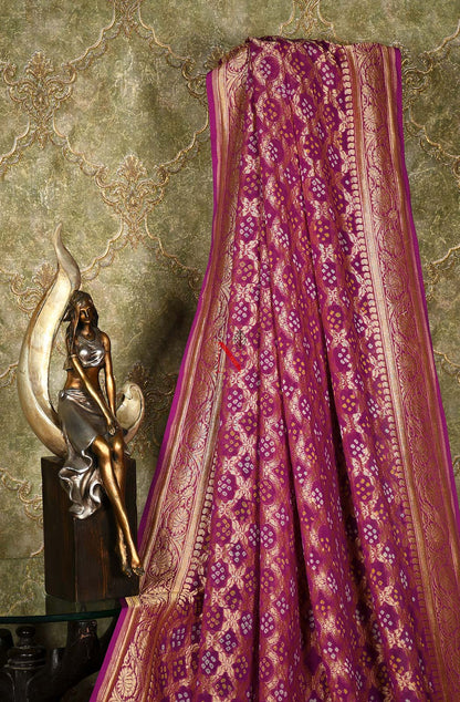 Purple Pure Banarasi Georgette Bandhej Dupatta