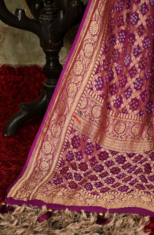 Purple Pure Banarasi Georgette Bandhej Dupatta