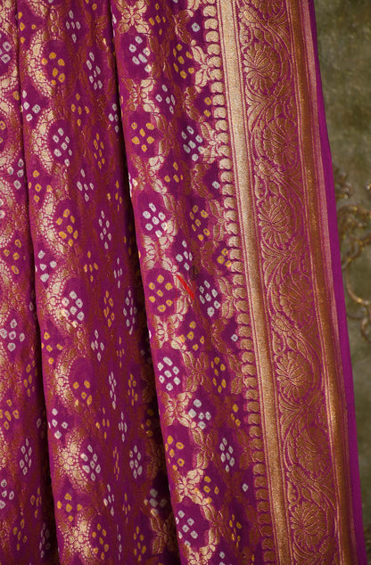 Purple Pure Banarasi Georgette Bandhej Dupatta