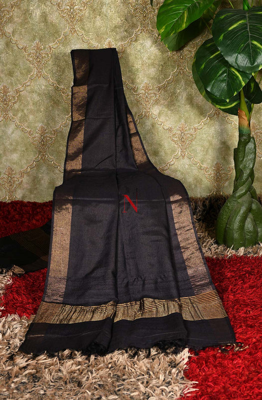 Midnight Black Pure Muga Silk Dupatta