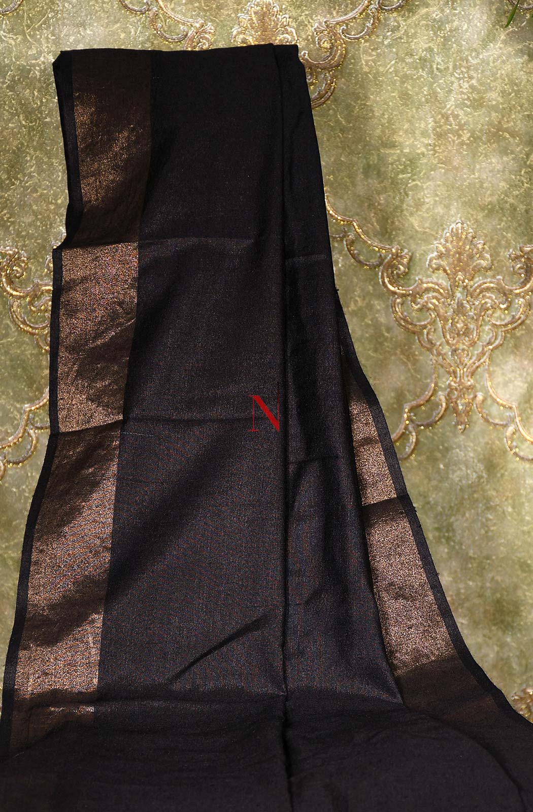 Midnight Black Pure Muga Silk Dupatta