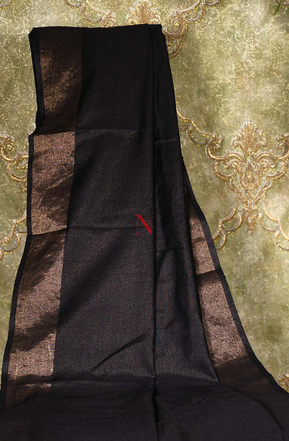 Midnight Black Pure Muga Silk Dupatta