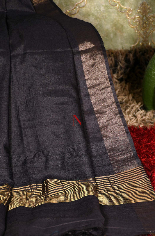 Midnight Black Pure Muga Silk Dupatta