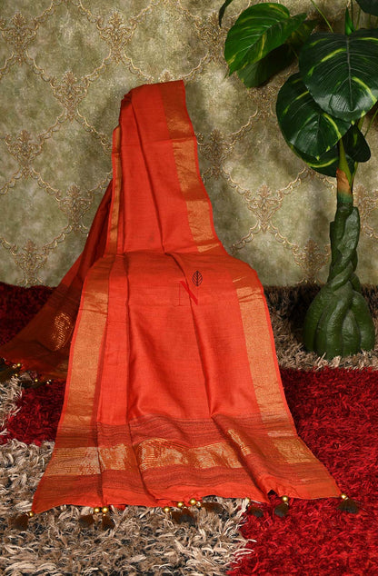 Orange Pure Muga Silk Dupatta