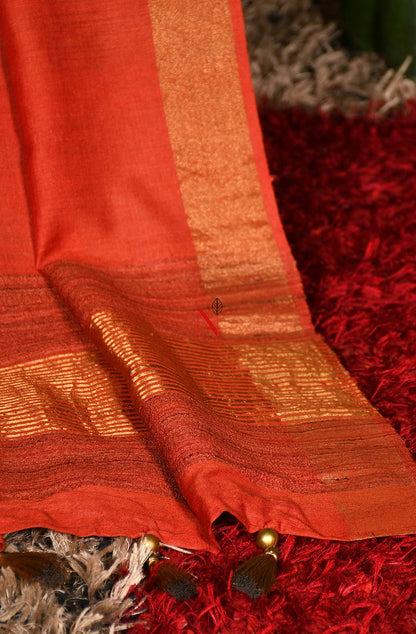 Orange Pure Muga Silk Dupatta