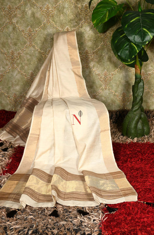 Cream Pure Muga Silk Dupatta