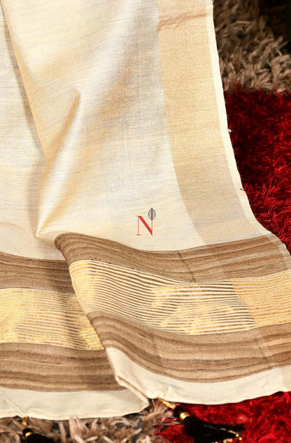Cream Pure Muga Silk Dupatta - Naksheband