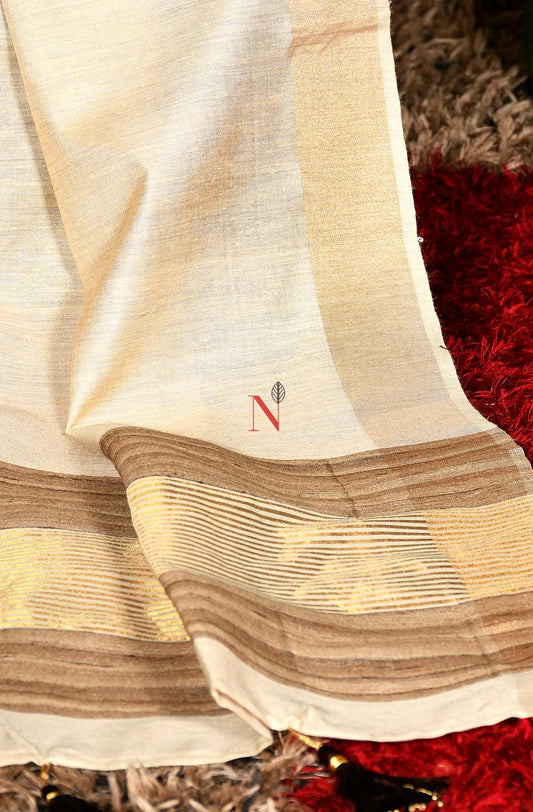 Cream Pure Muga Silk Dupatta