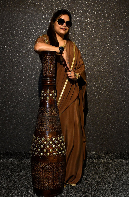 Brown Color Pure Crepe Designer Saree - Mocha - Naksheband