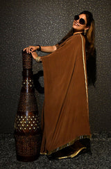 Brown Color Pure Crepe Designer Saree - Mocha - Naksheband
