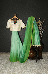 Mint Green Pure Silk Chanderi Saree - Dual Green - Naksheband