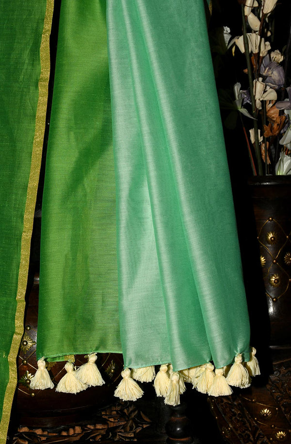 Mint Green Pure Silk Chanderi Saree - Dual Green - Naksheband