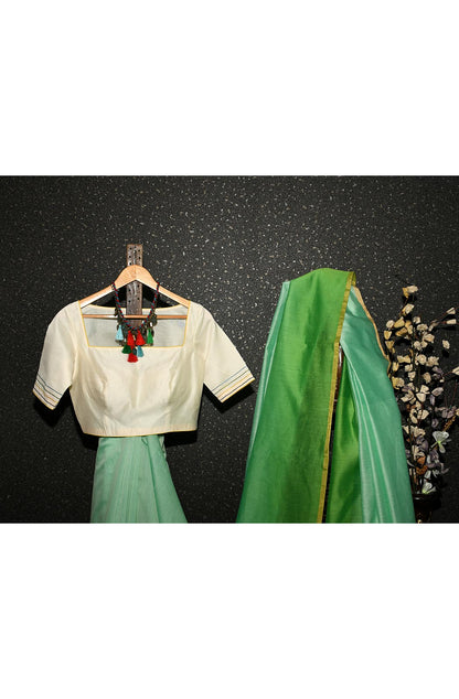 Mint Green Pure Silk Chanderi Saree - Dual Green - Naksheband