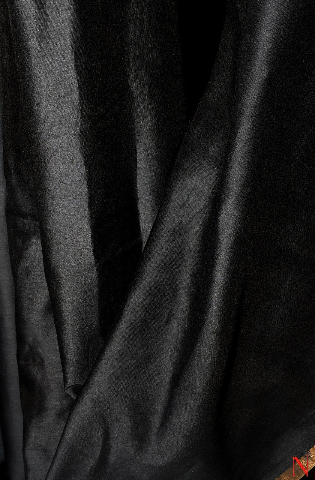 Black Pure Silk Chanderi Plain Saree - Black Beauty - Naksheband
