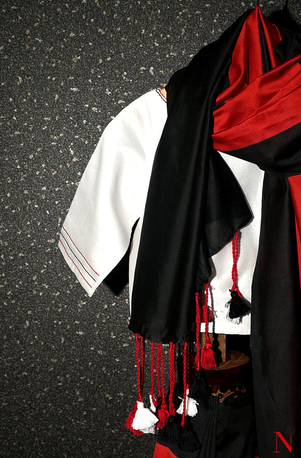 Red and Black Pure Silk Chanderi Chap Dye Saree