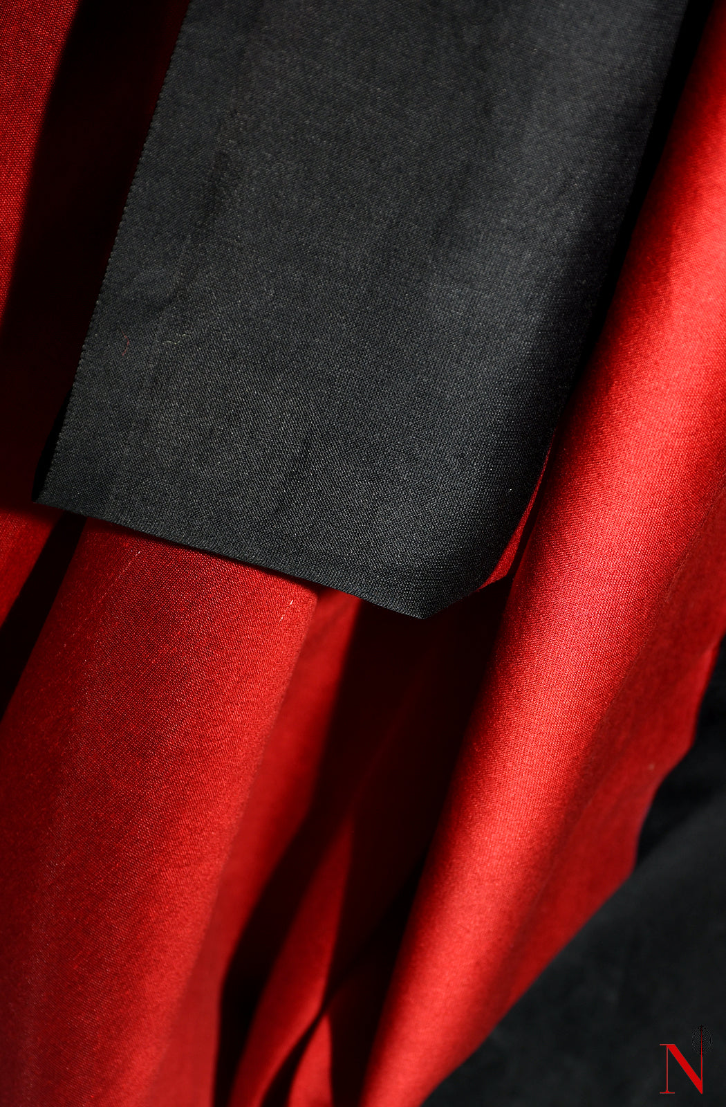 Red and Black Pure Silk Chanderi Chap Dye Saree
