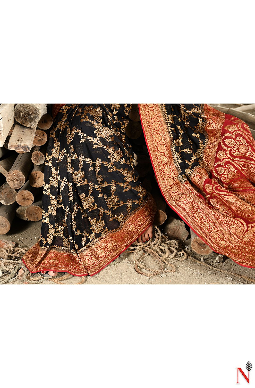 Black & Maroon Pure Banarasi Khaddi Georgette Saree - Shayamal - Naksheband