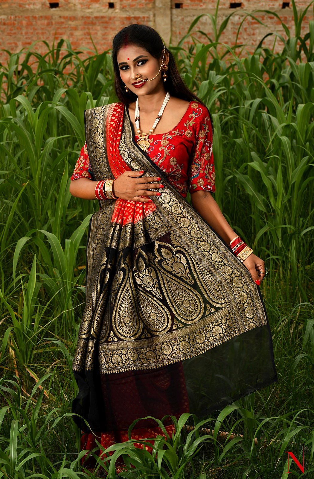 Red & Black Pure Banarasi Khaddi Georgette Saree - Rudra - Naksheband