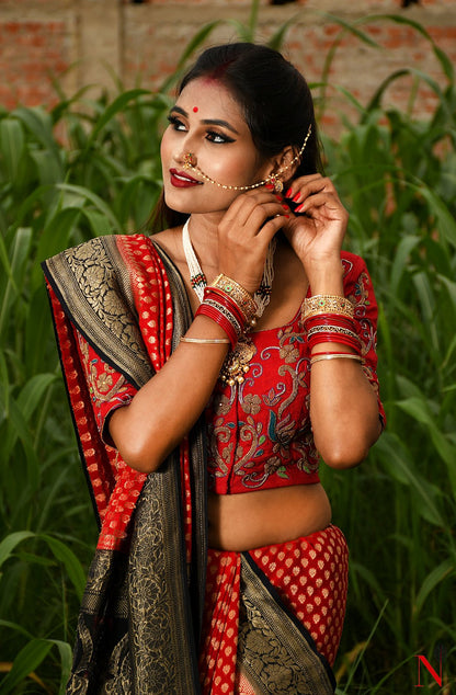 Red & Black Pure Banarasi Khaddi Georgette Saree - Rudra - Naksheband