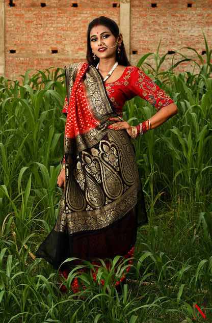 Red & Black Pure Banarasi Khaddi Georgette Saree - Rudra - Naksheband