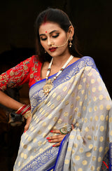 Grey & Blue Pure Banarasi Khaddi Georgette Saree - Dhusar - Naksheband
