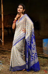 Grey & Blue Pure Banarasi Khaddi Georgette Saree - Dhusar - Naksheband