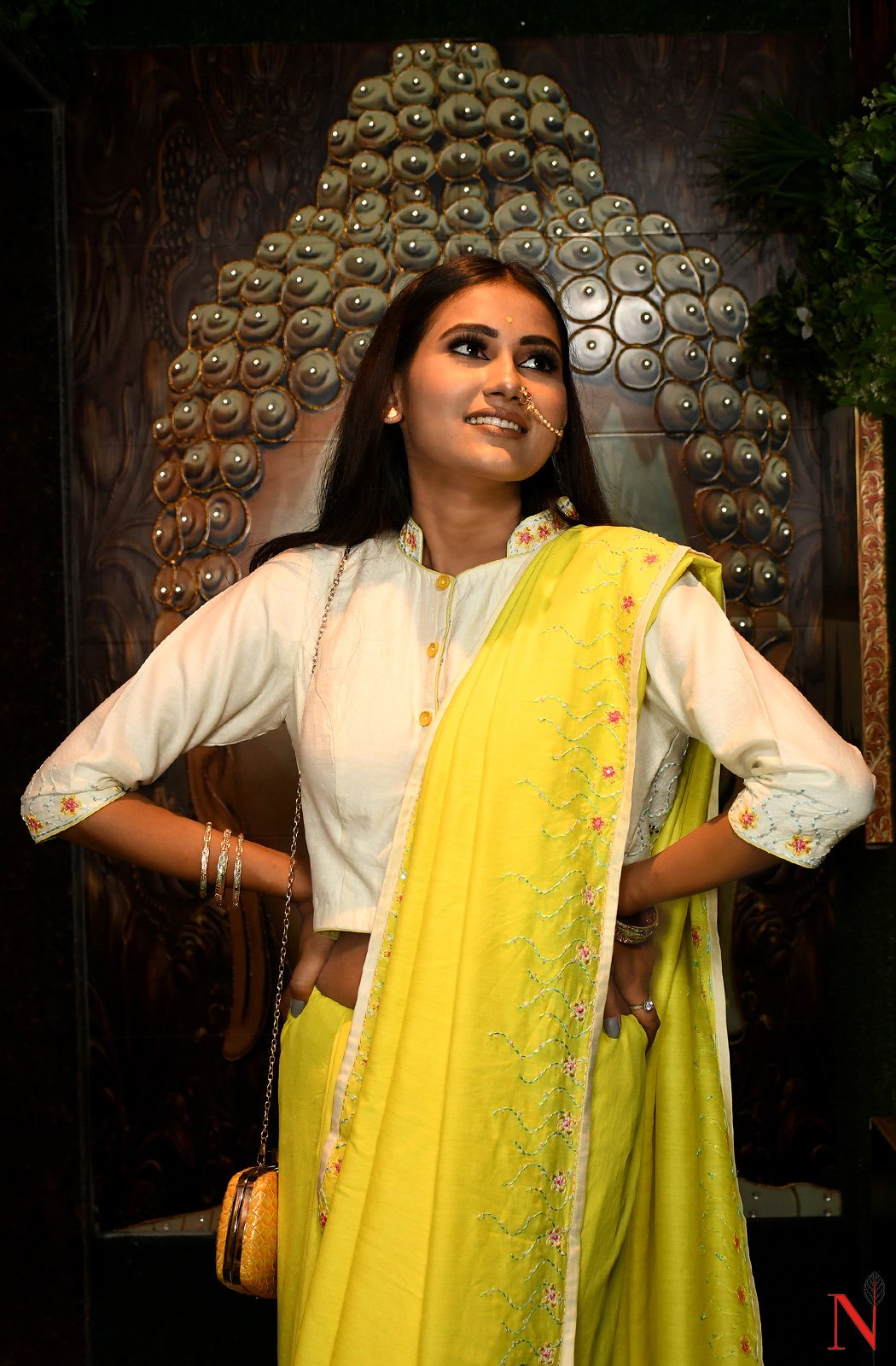 Lemon Pure Muga Silk Saree - Naksheband