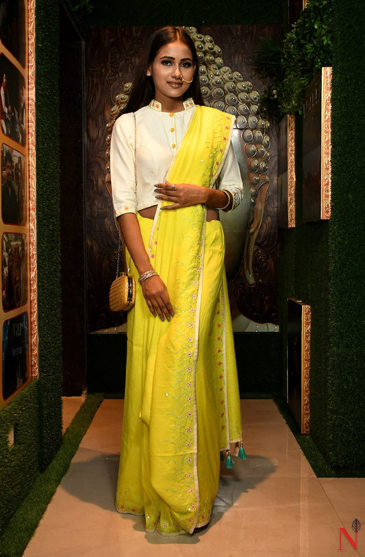 Lemon Pure Muga Silk Saree - Naksheband
