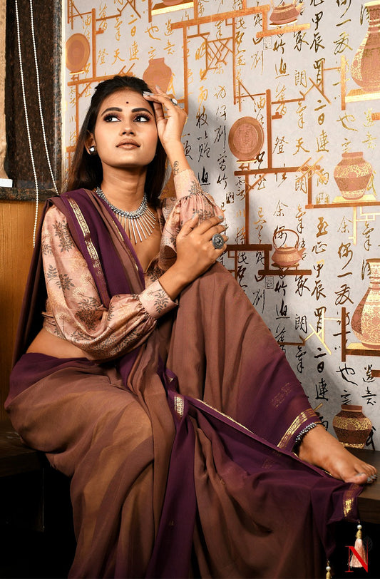 Brown & Wine Pure Georgette Saree - Naksheband