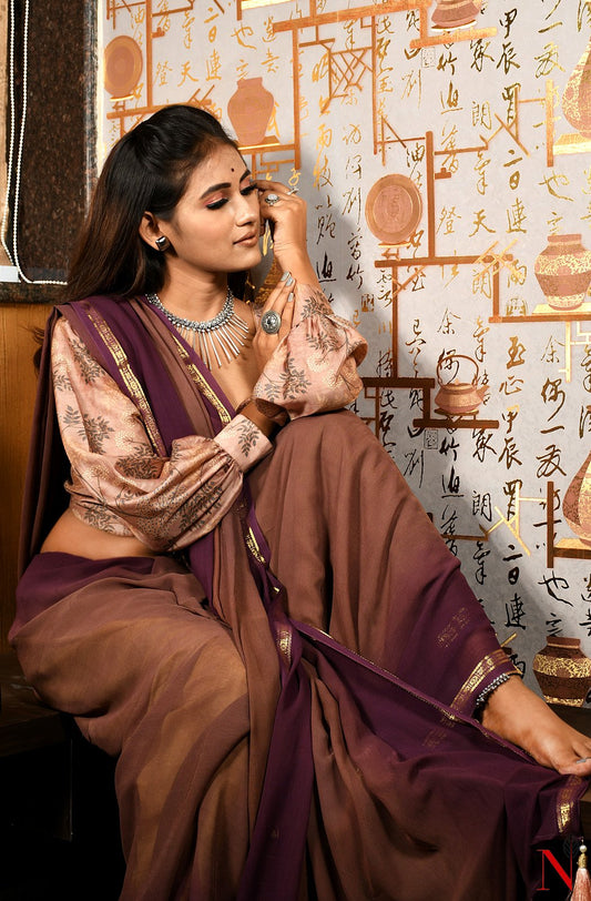 Brown & Wine Pure Georgette Saree - Naksheband