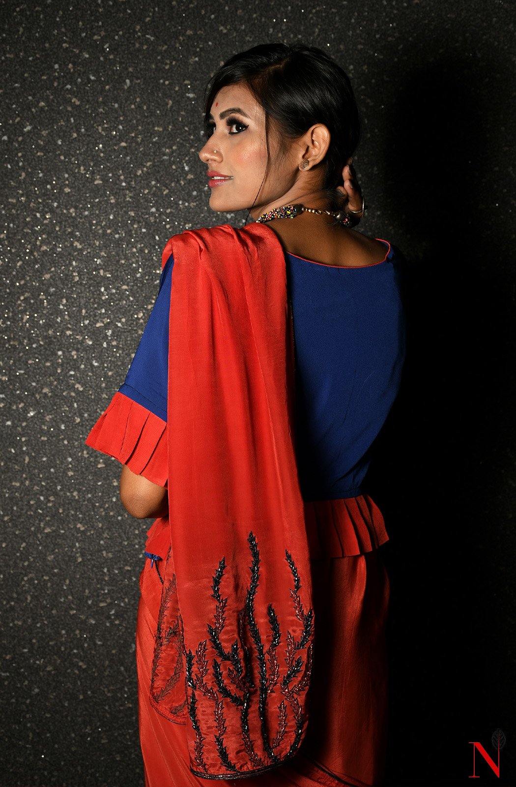 Rust Pure Crepe Designer Saree - Naksheband